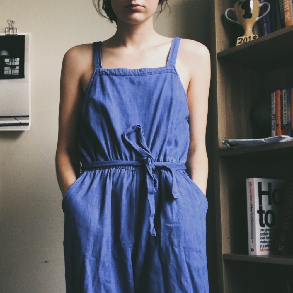 Denim Jumper (Wide Leg with Tie)